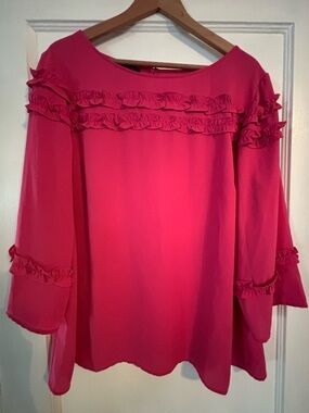 Talbots Hot Pink Ruffle Yoke Blouse
